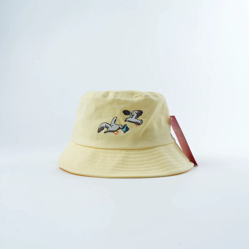 Seagulls Stealing Chips, Kids Bucket Embroidered Hat