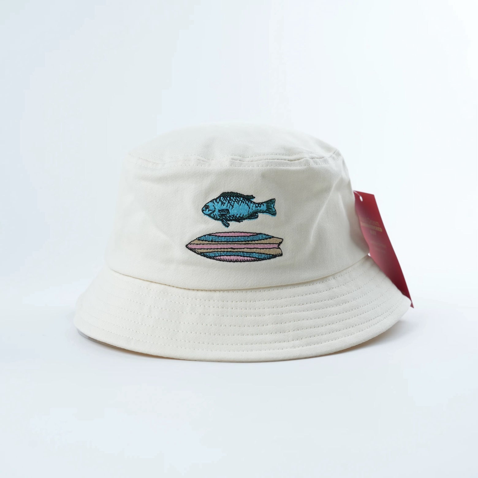 Fish & Fish Surfboard Embroidered Bucket Hat