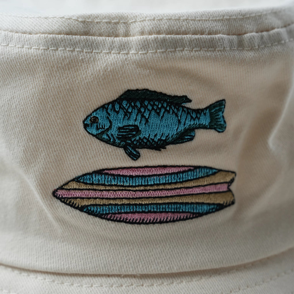 KIDS: Fish & Fish Surfboard Embroidered Bucket Hat