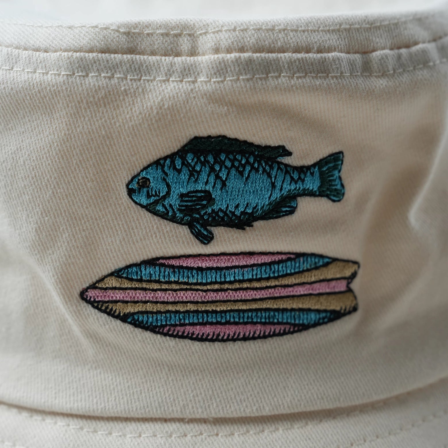 KIDS: Fish & Fish Surfboard Embroidered Bucket Hat