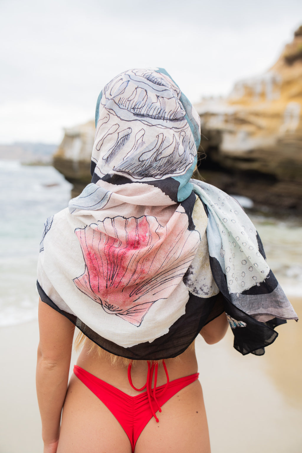 Hand-Drawn Seashell Sarong, Black