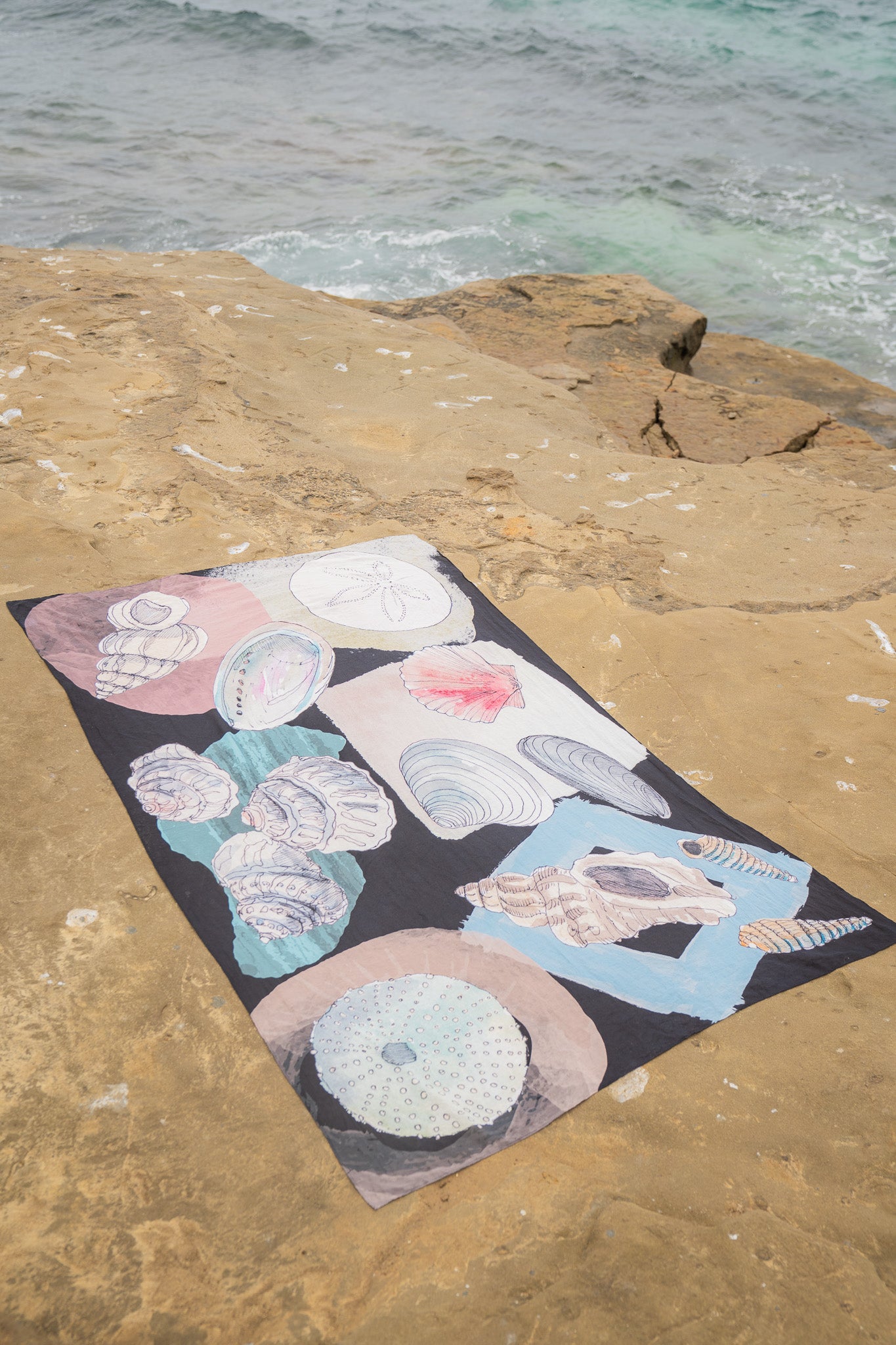 Hand-Drawn Seashell Sarong, Black
