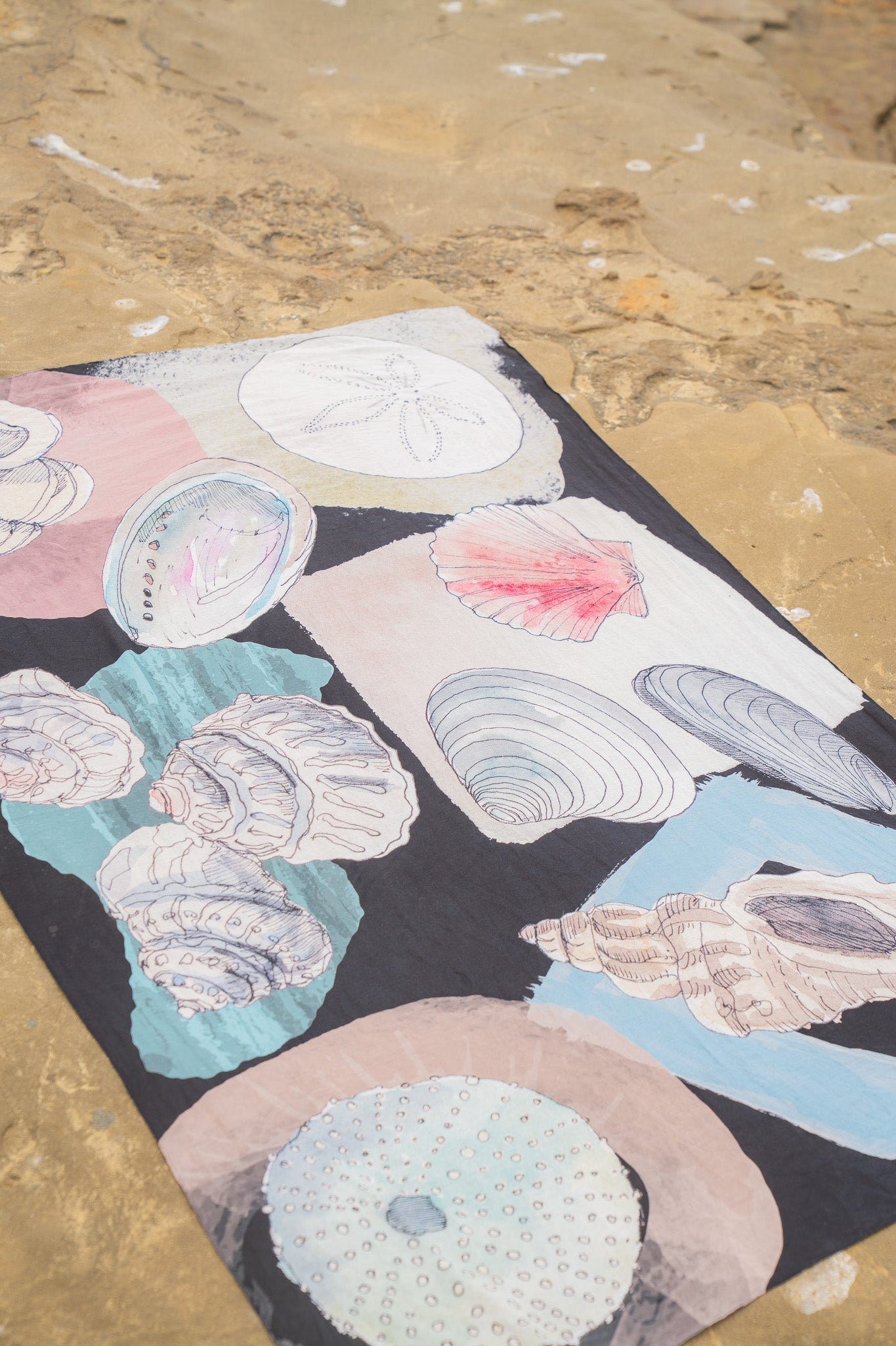 Hand-Drawn Seashell Sarong, Black