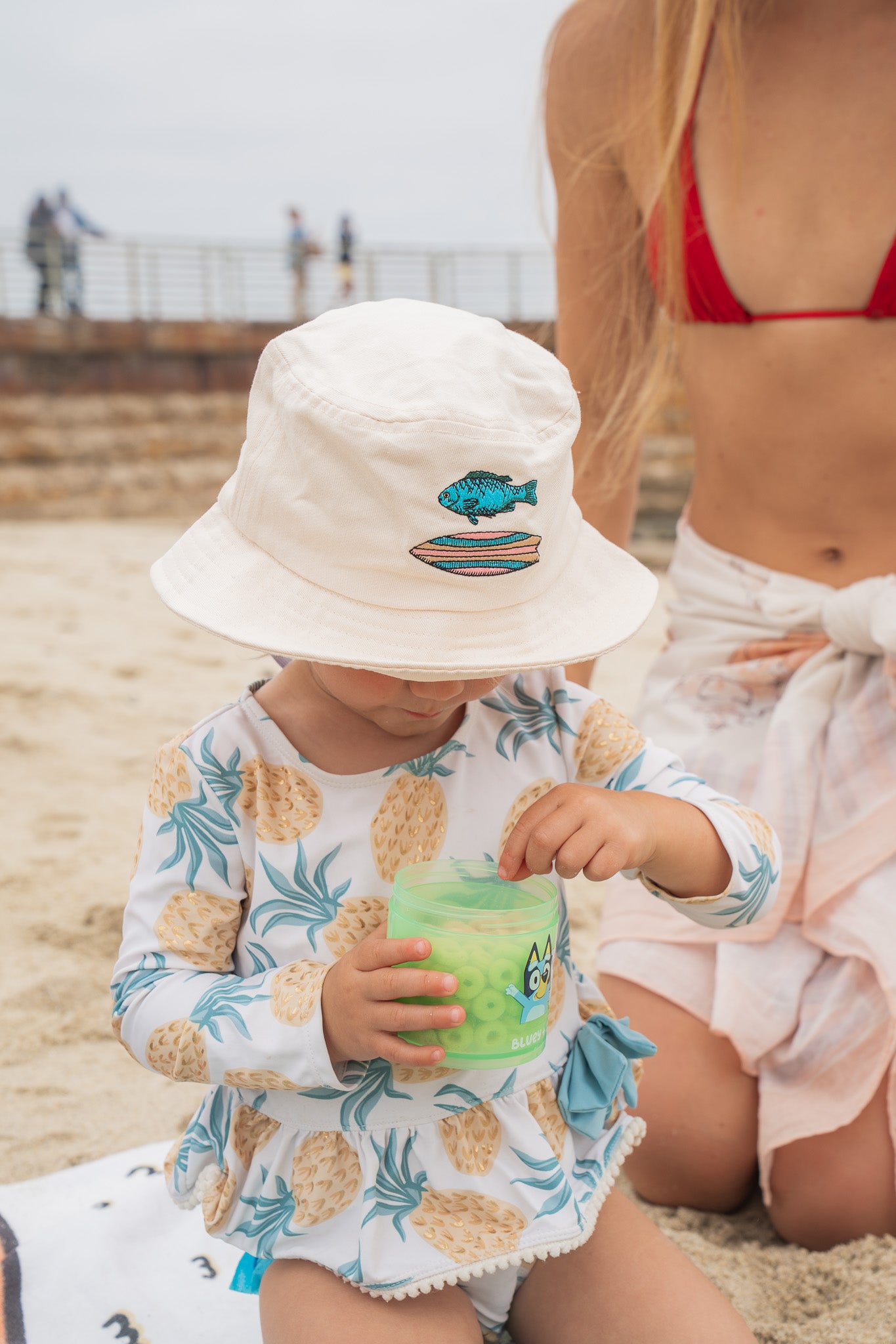 Toddler: Fish & Fish Surfboard Embroidered Bucket Hat