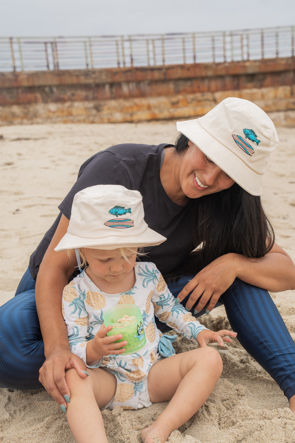 Toddler: Fish & Fish Surfboard Embroidered Bucket Hat