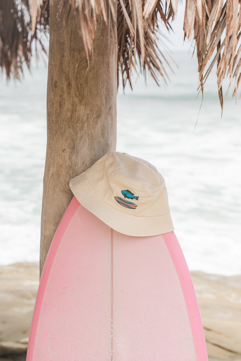 Fish & Fish Surfboard Embroidered Bucket Hat
