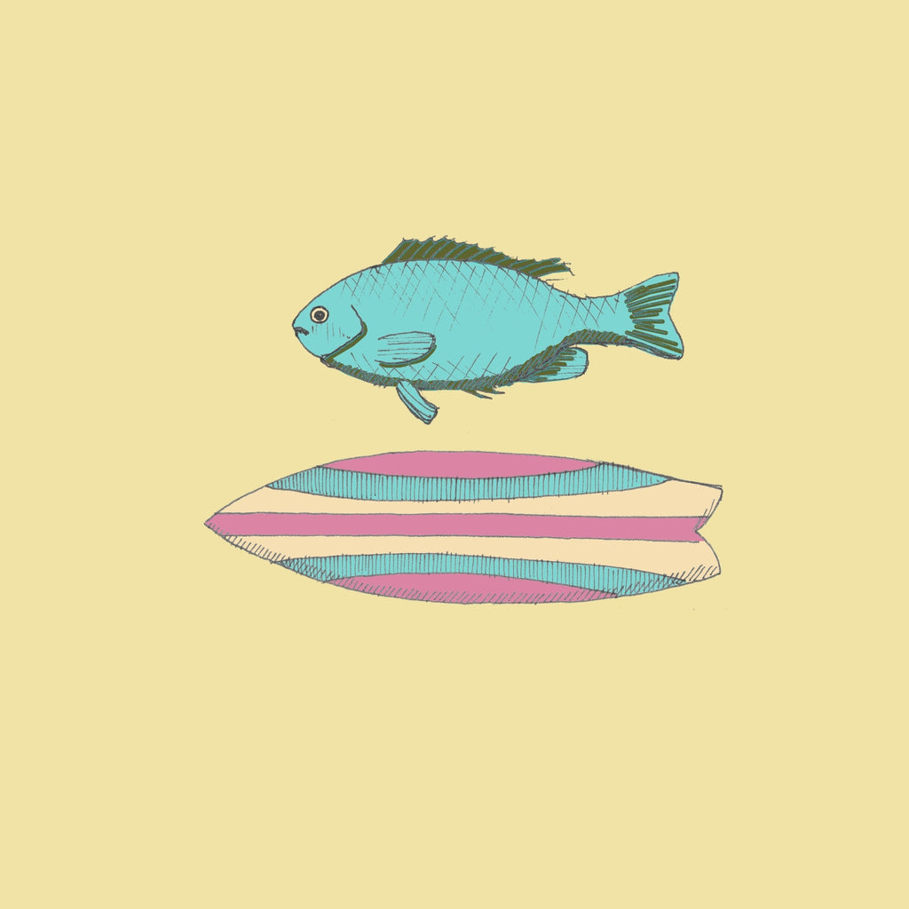 Fish & Fish Surfboard Embroidered Bucket Hat